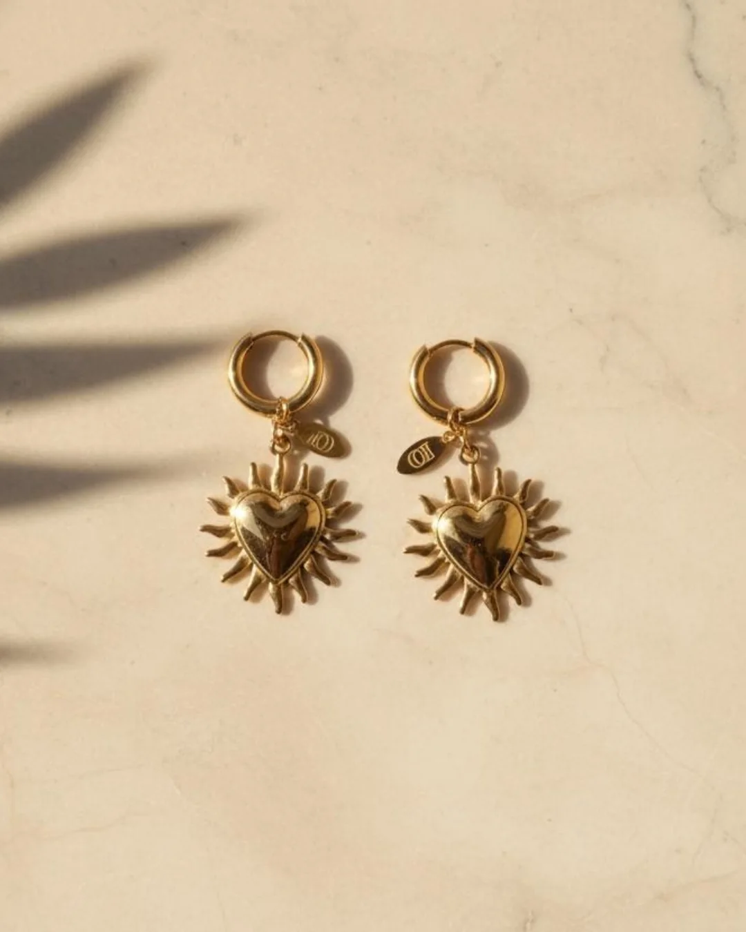 Alba Earrings, Hoops with a sun heart