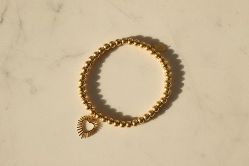 Cala Bracelet, Bead bracelet with a heart, Stainless steel